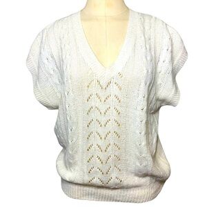 Vintage Cable knit Sweater Vest Silk Angora Blend Cream Sz M/L V Neck Pullover